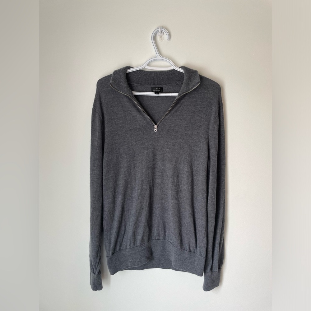 J. Crew Charcoal 100% Merino Wool Zip Up.
